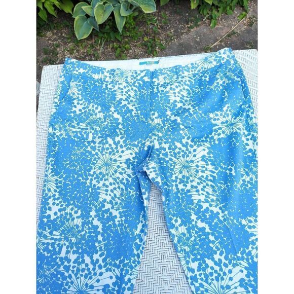 Boden Women Blue Dandelion Print Wide Leg Cotton Blend Cropped Pants Size 16 - Picture 5 of 13